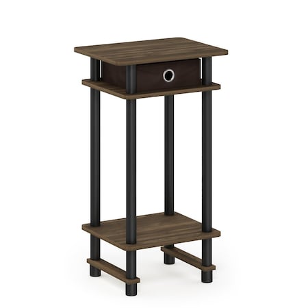 Furinno Turn-N-Tube Tall End Table with Bin Columbia Walnut & Black & Dark Brown 17017CWNBKDBR